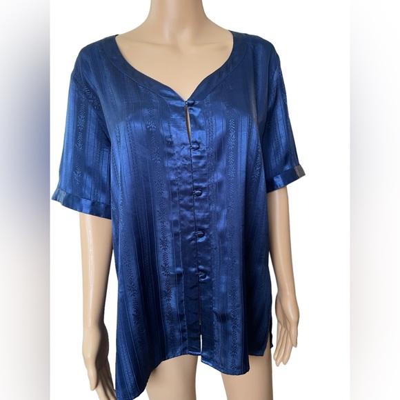 Victoria’s Secret Vintage Gold Label Blue Satin Indie Boho Button Up Sleep Top - Picture 1 of 6